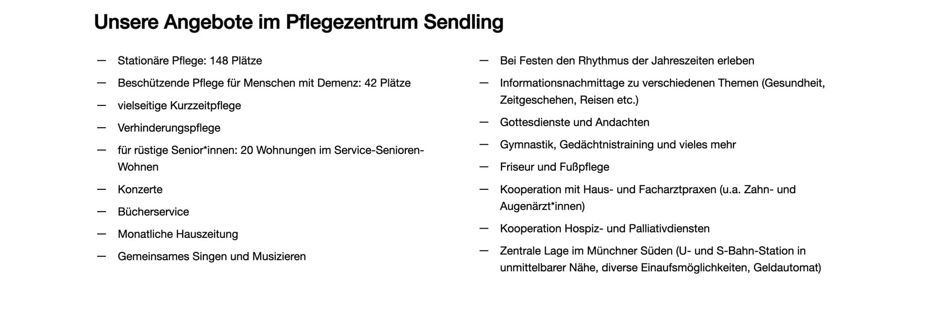 Ausschnitt 2 von 5 der Website von Pflegezentrum Sendling, München