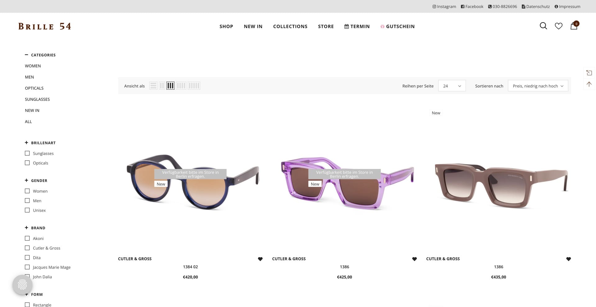 Ausschnitt 4 von 5 der Website von Brille 54, Berlin