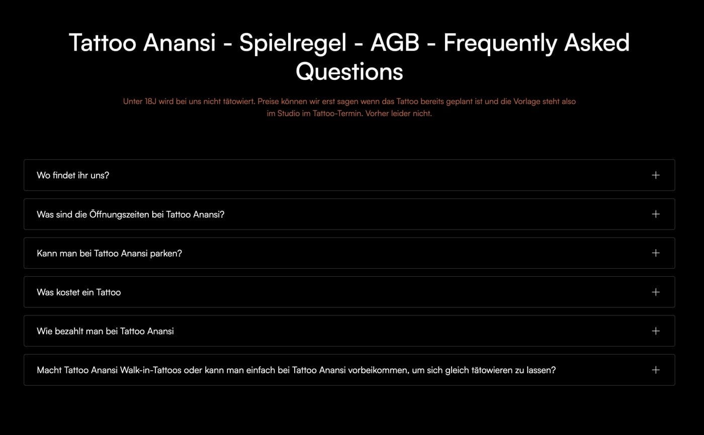 Ausschnitt 4 von 5 der Website von Tattoo Anansi, München