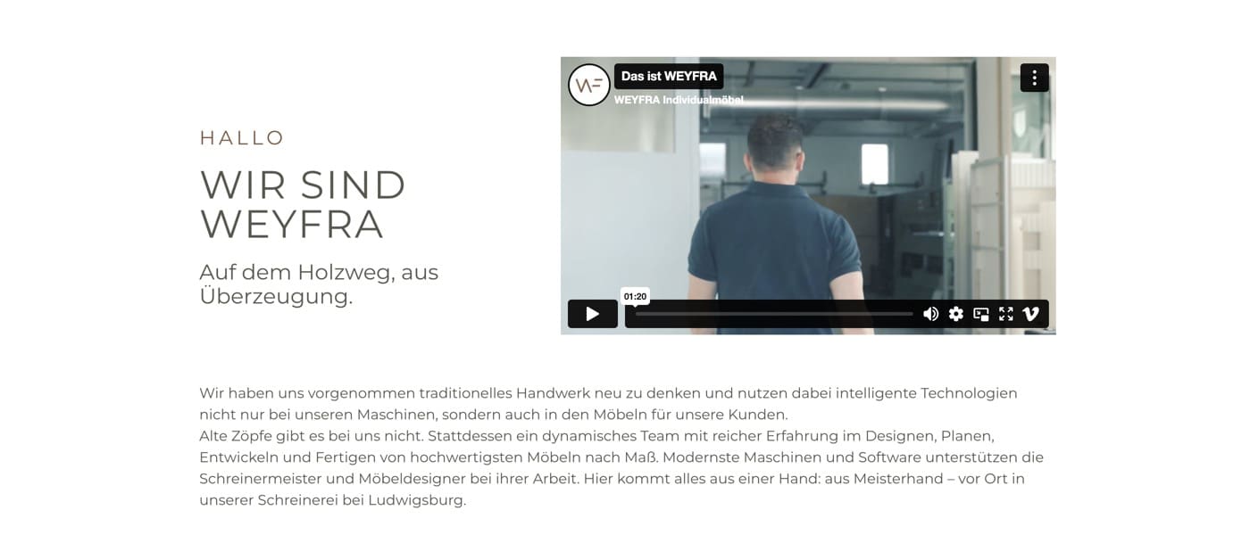 Ausschnitt 2 von 5 der Website von WeyFra Individualmöbel, Landkreis Ludwigsburg