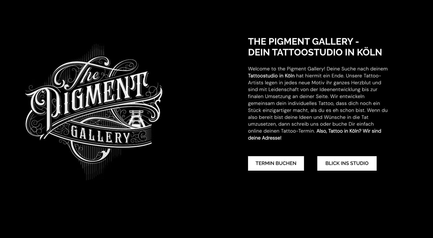 Ausschnitt 1 von 4 der Website von The Pigment Gallery, Köln