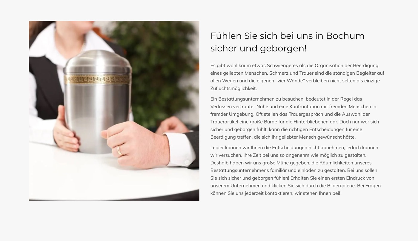 Ausschnitt 4 von 5 der Website von Bestattungen Niggemann, Bochum