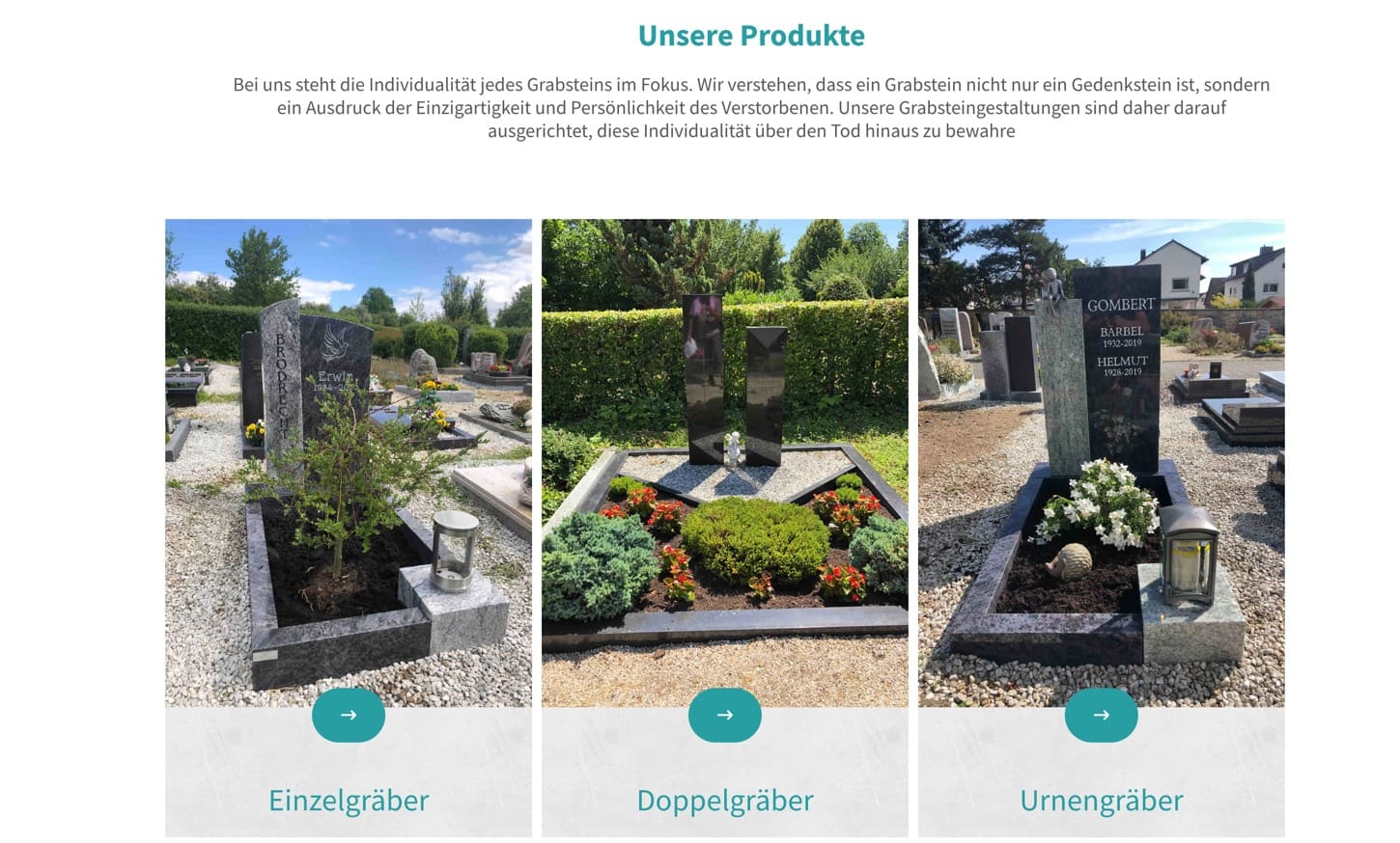 Ausschnitt 1 von 4 der Website von Volker Rompf Grabmale, Wetteraukreis