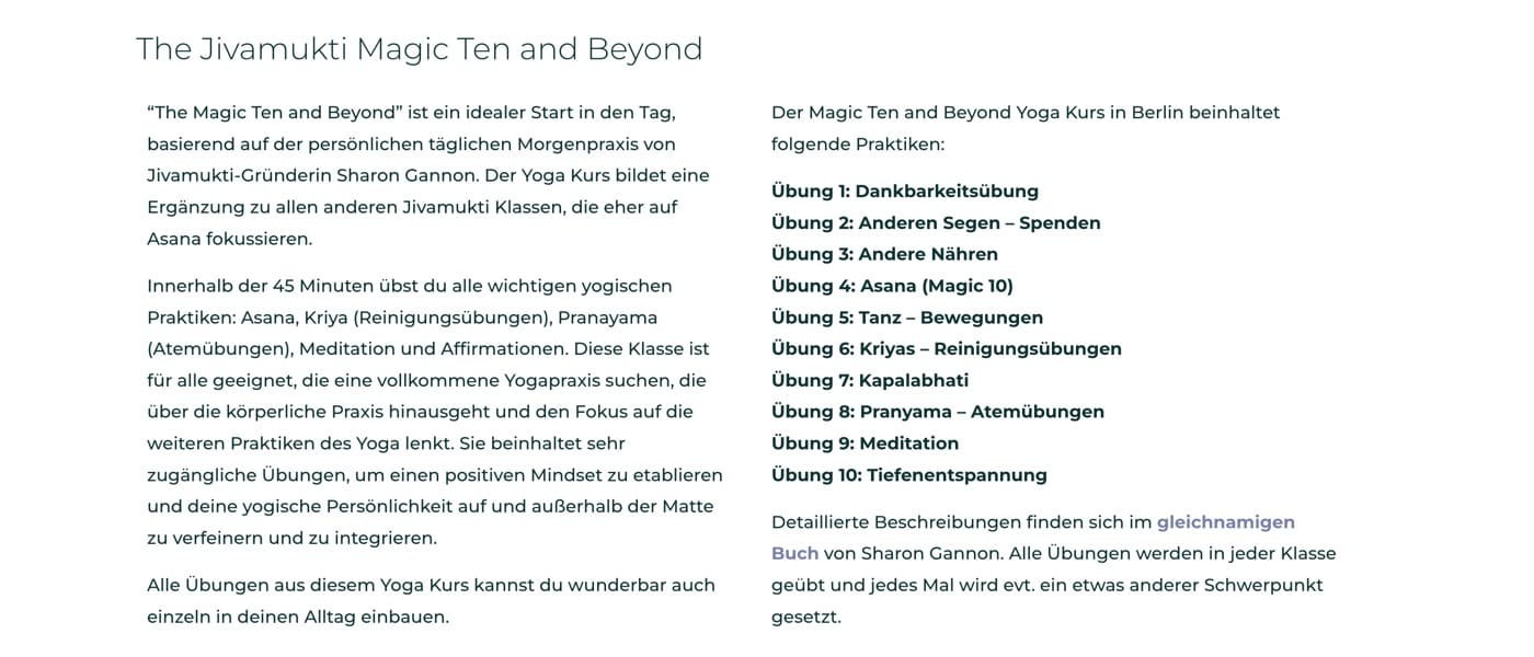 Ausschnitt 2 von 6 der Website von Peace Yoga Berlin, Berlin