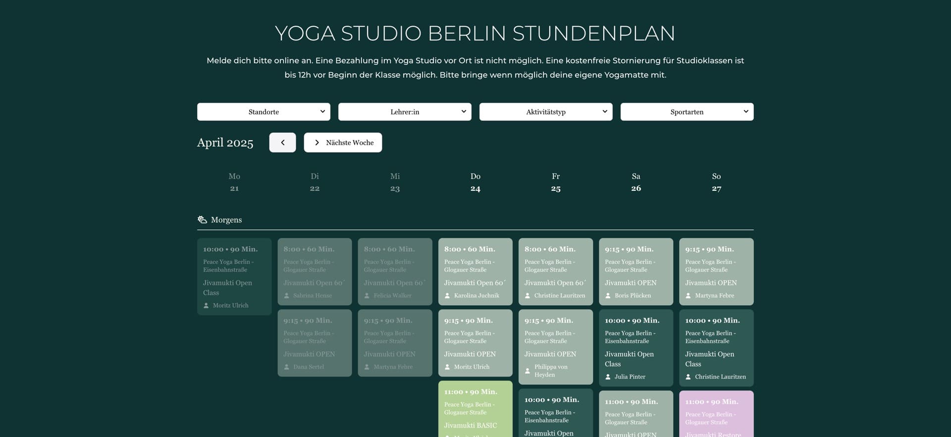 Ausschnitt 5 von 6 der Website von Peace Yoga Berlin, Berlin