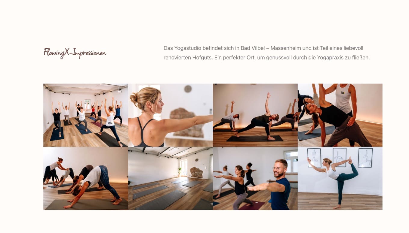 Ausschnitt 1 von 4 der Website von FlowingX Yoga, Wetteraukreis
