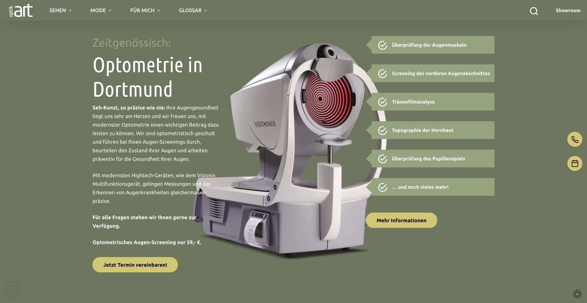 Ausschnitt 1 von 5 der Website von Optik Art, Dortmund