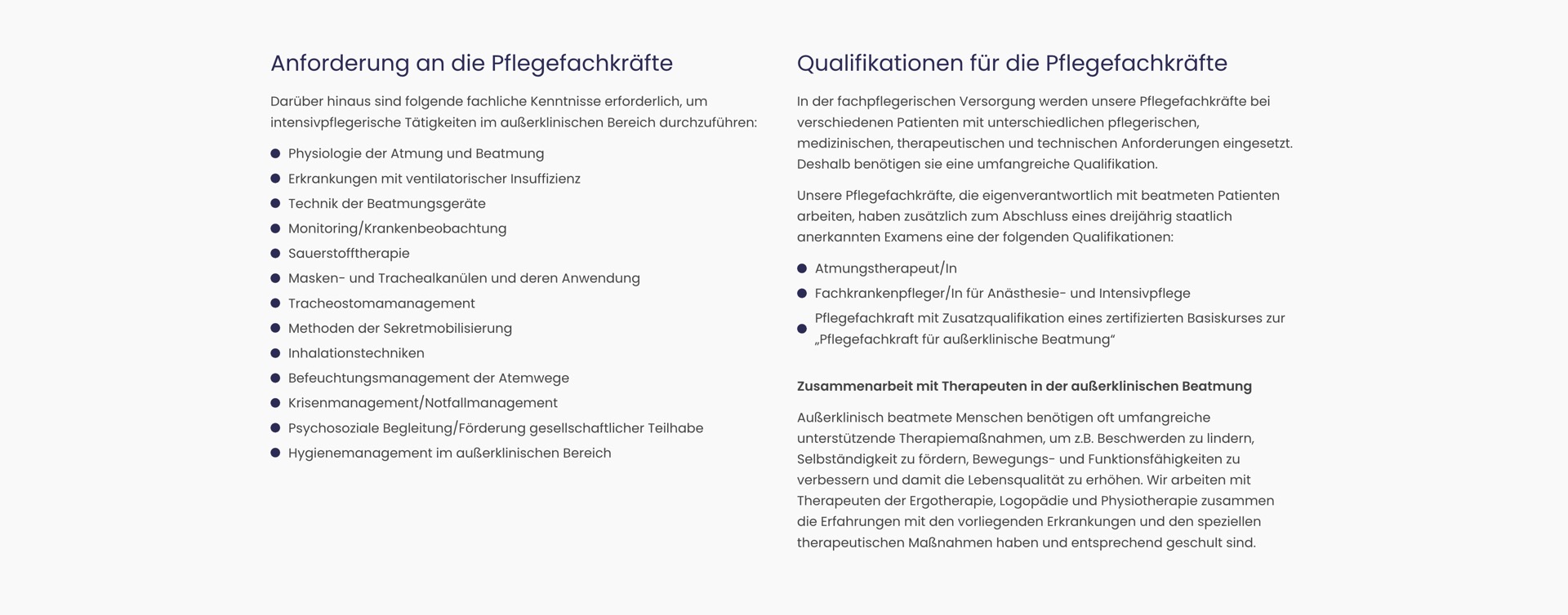 Ausschnitt 3 von 4 der Website von LaRa Ambulante Intensivpflege, Gelsenkirchen