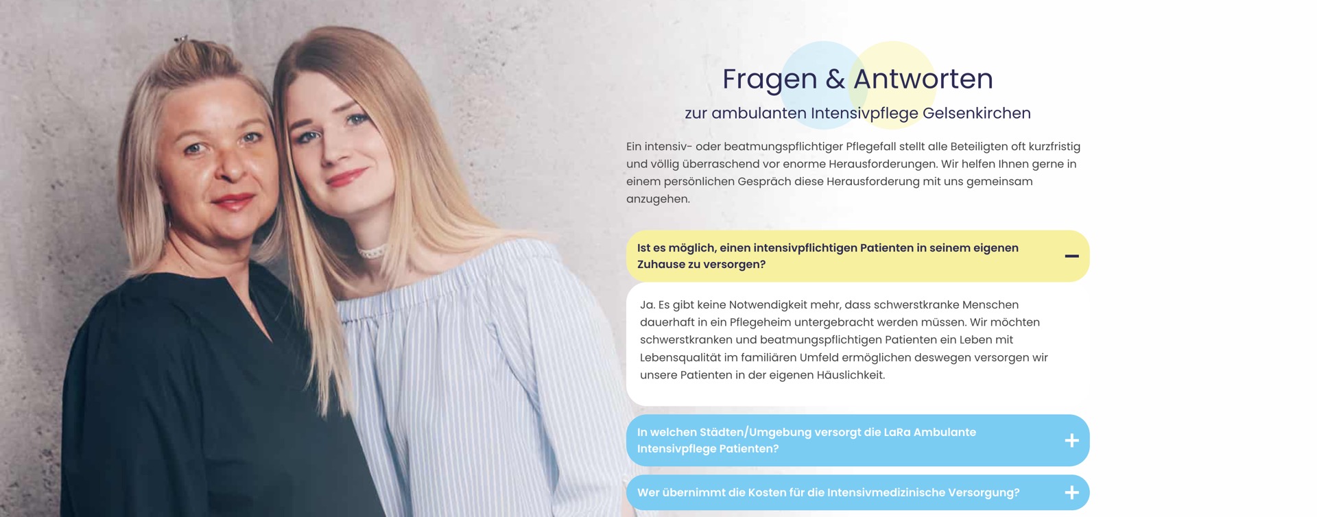 Ausschnitt 4 von 4 der Website von LaRa Ambulante Intensivpflege, Gelsenkirchen