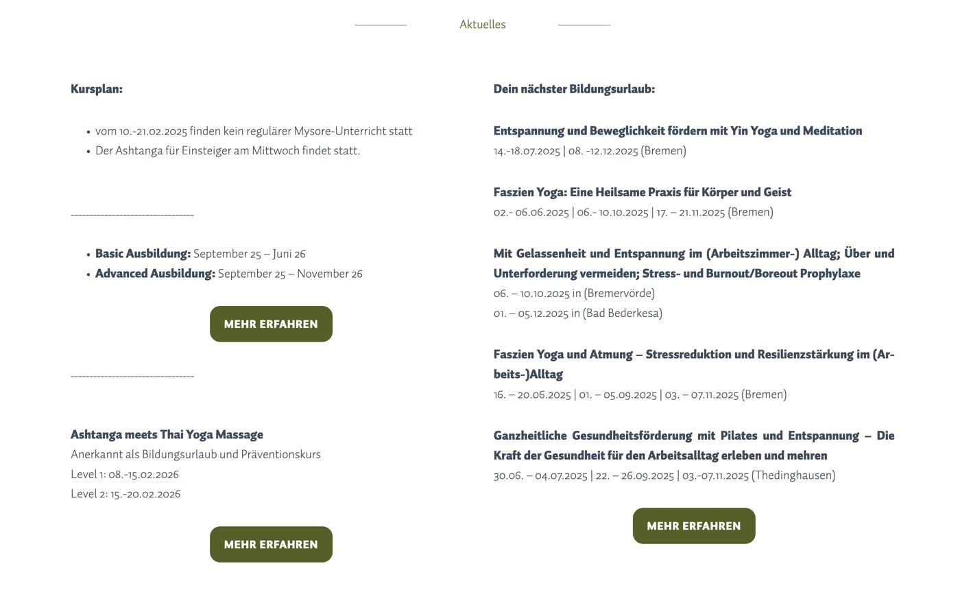 Ausschnitt 1 von 5 der Website von Ashtanga Yoga Bremen, Bremen