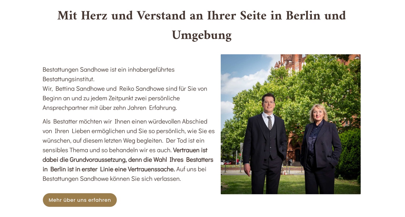 Ausschnitt 3 von 6 der Website von Bestattungen Sandhowe, Berlin
