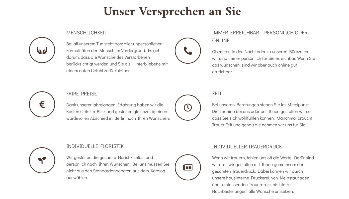 Ausschnitt 5 von 6 der Website von Bestattungen Sandhowe, Berlin