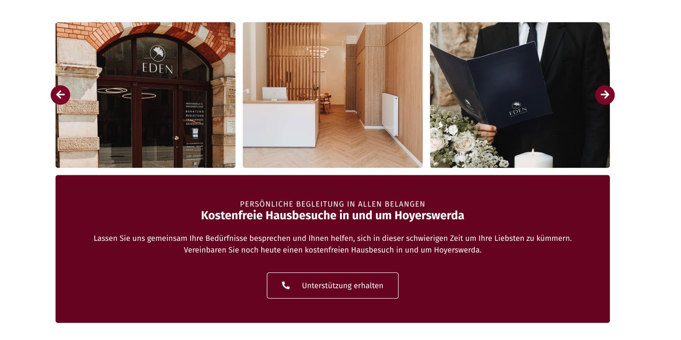 Ausschnitt 4 von 6 der Website von EDEN Bestattungen, Dresden
