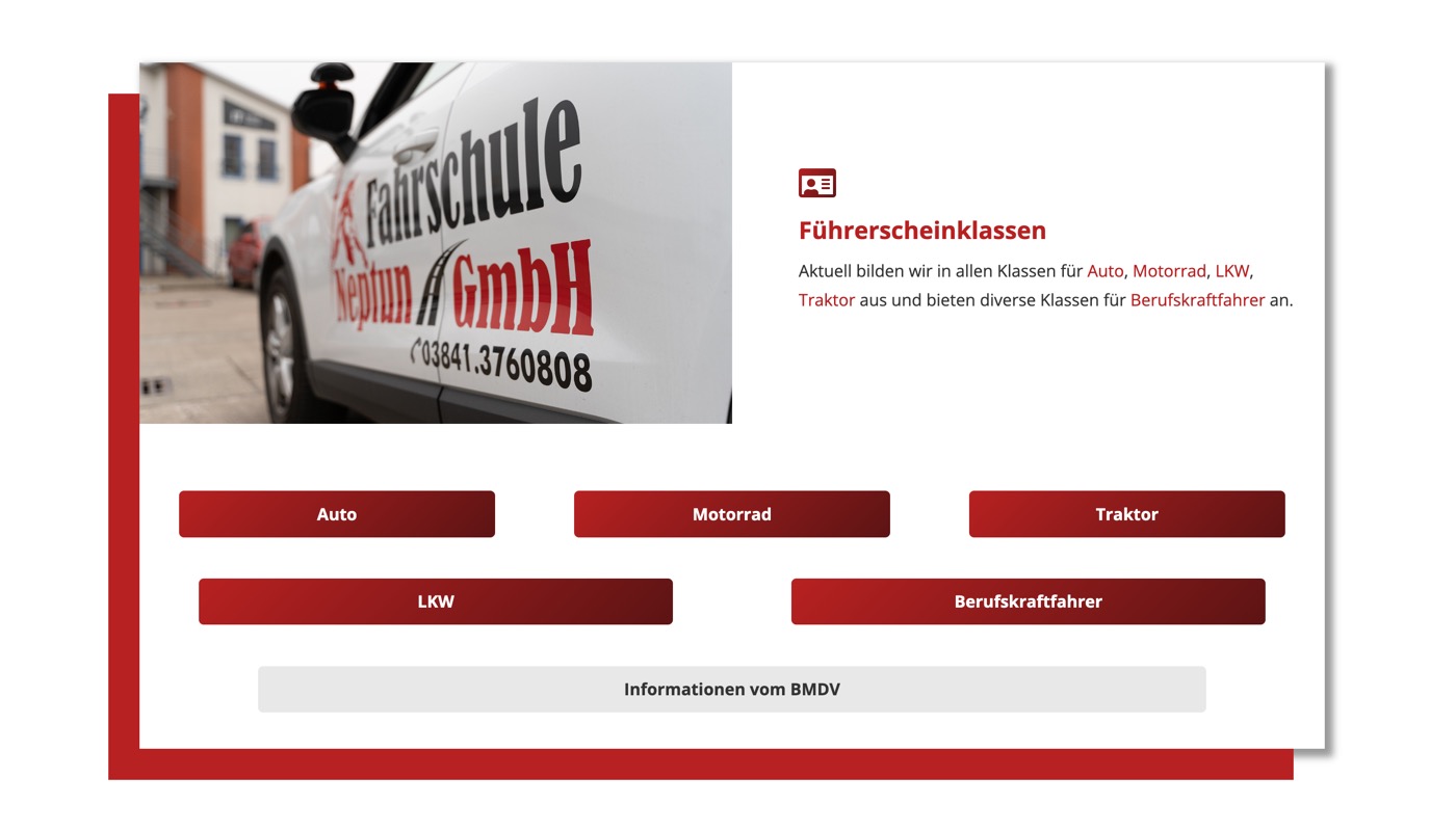 Ausschnitt 3 von 5 der Website von Fahrschule Neptun, Landkreis Nordwestmecklenburg
