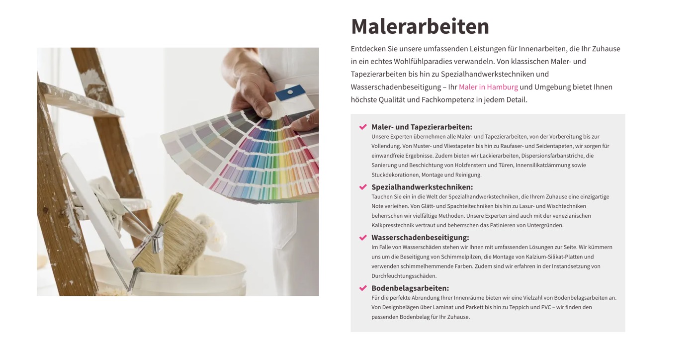 Ausschnitt 2 von 5 der Website von Lange & Hinz – Das Malermeister-Team, Hamburg