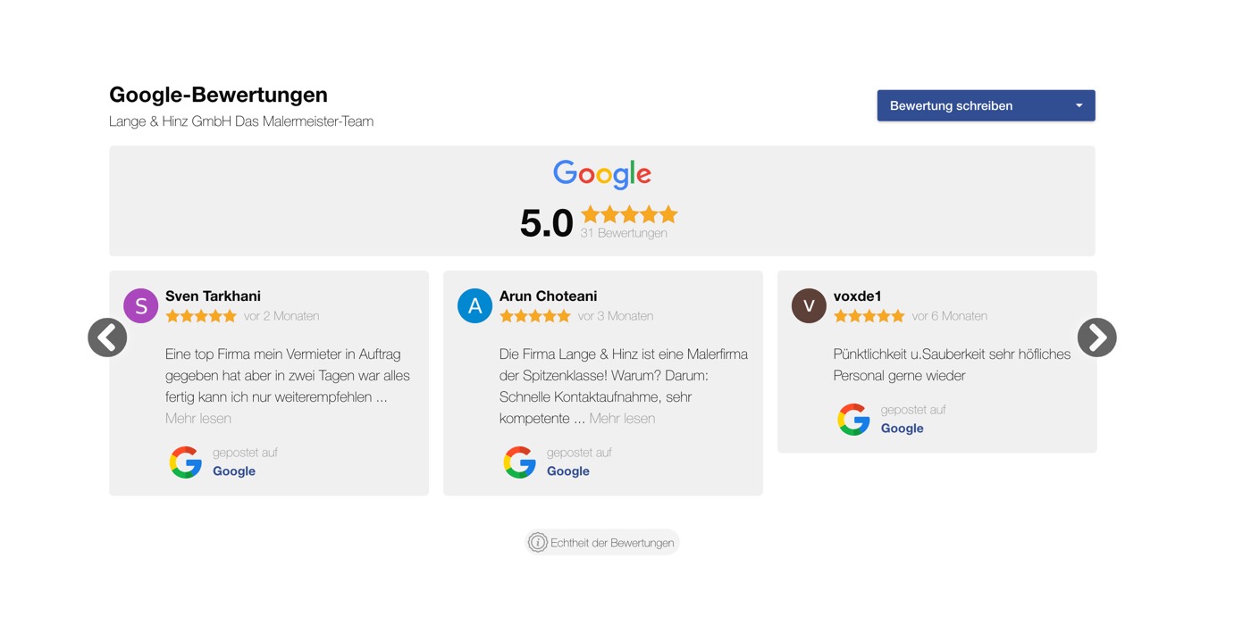 Ausschnitt 3 von 5 der Website von Lange & Hinz – Das Malermeister-Team, Hamburg