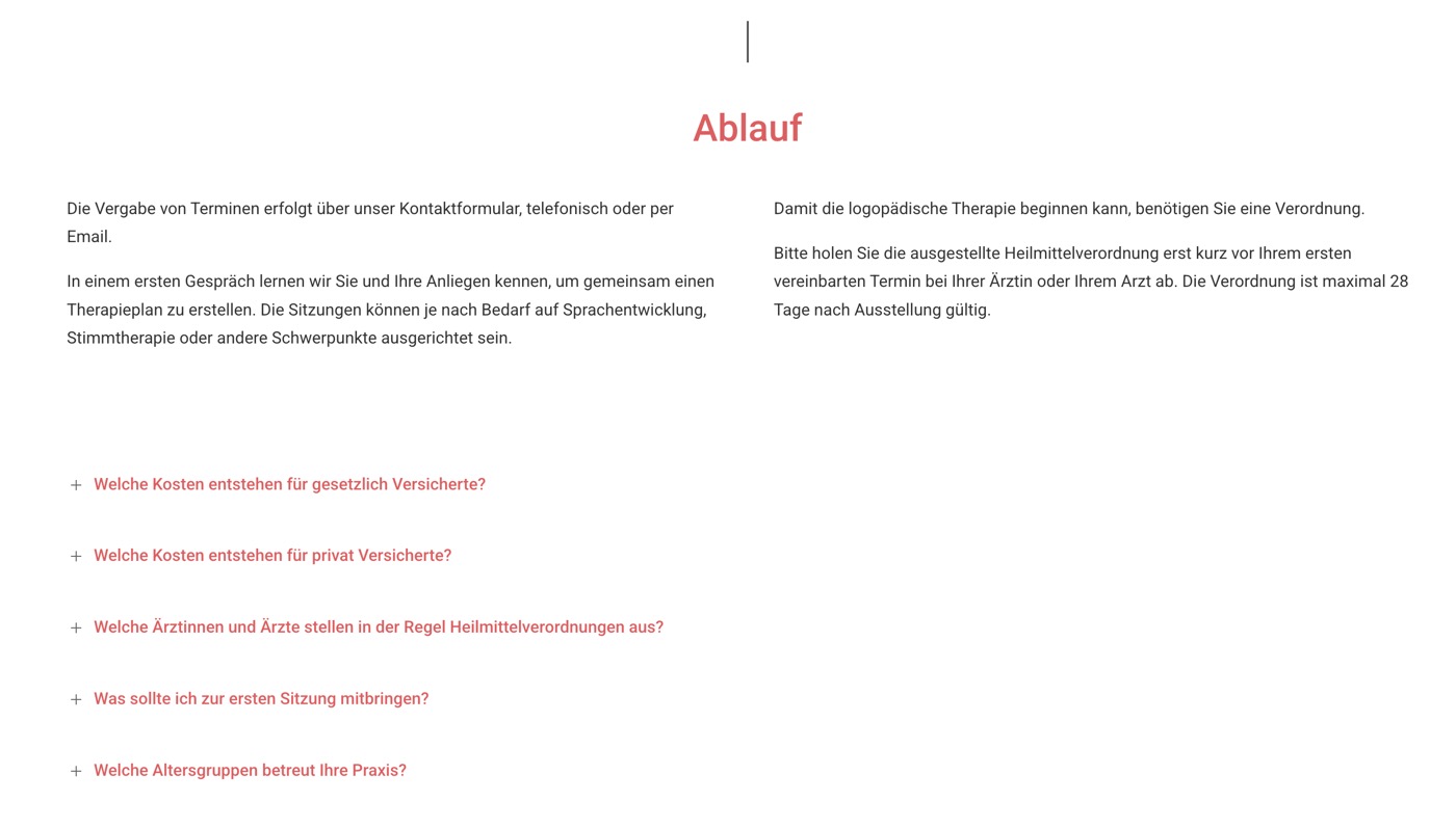 Ausschnitt 1 von 5 der Website von Praxis für Logopädie Catrin Froneck, Köln