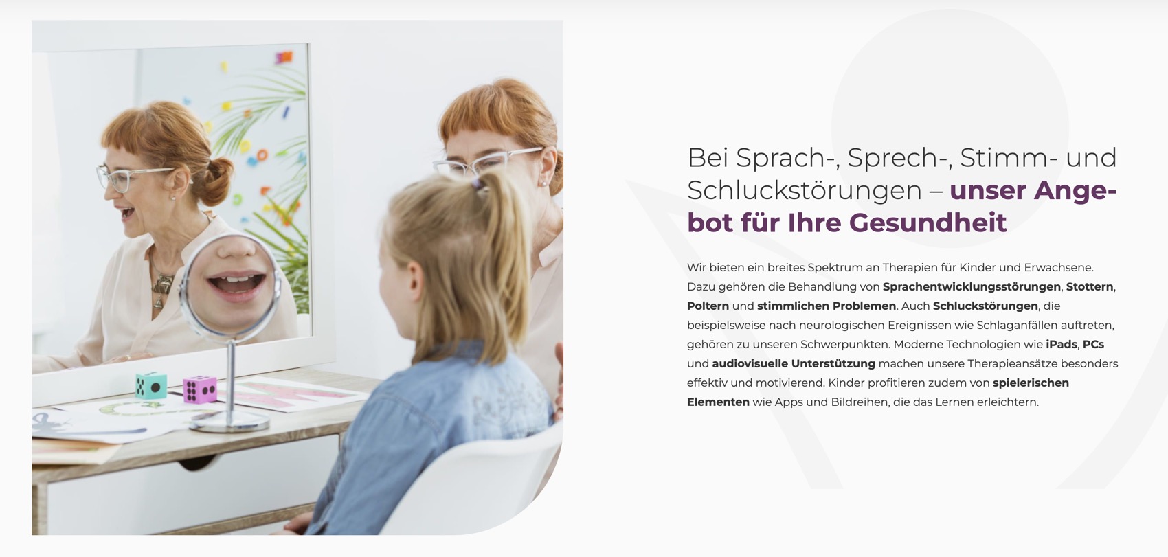 Ausschnitt 1 von 6 der Website von sprich mit – Praxis für Logopädie, Dortmund