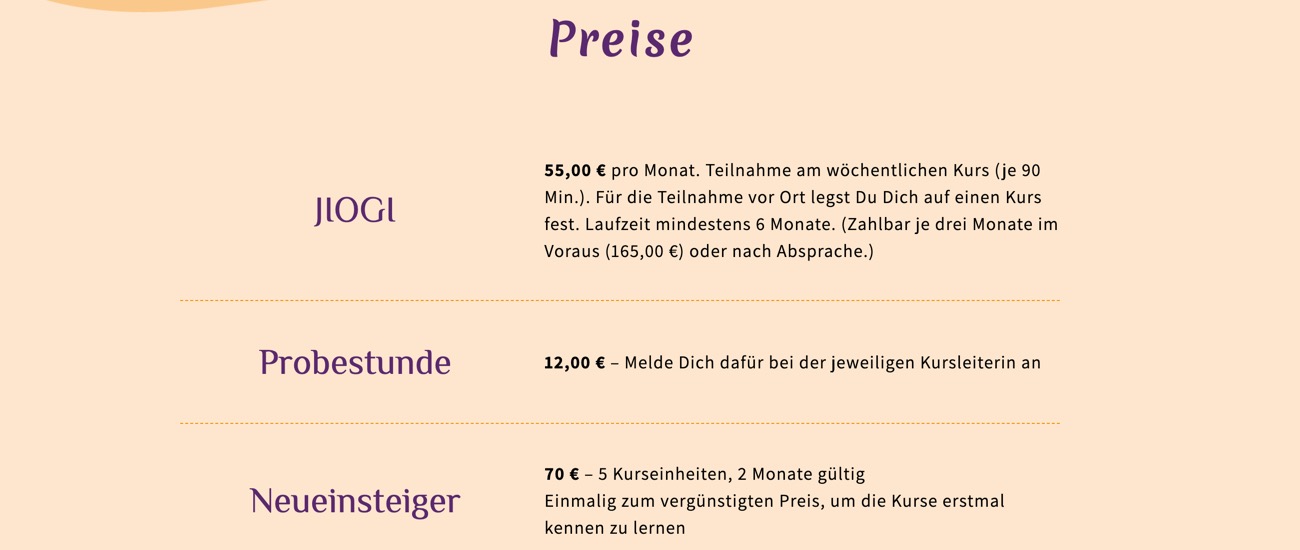 Ausschnitt 4 von 5 der Website von JiO Yoga Bochum, Bochum