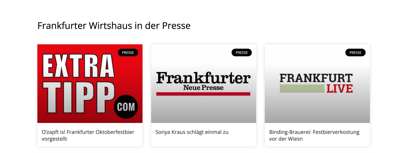 Ausschnitt 2 von 5 der Website von Frankfurter Wirtshaus, Frankfurt am Main