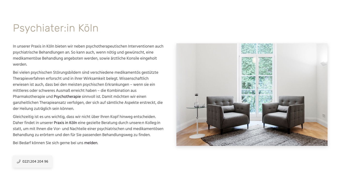 Ausschnitt 4 von 6 der Website von Dr. Dr. Wagner – Psychotherapeut:innen, Köln