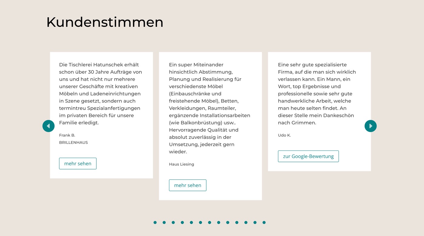 Ausschnitt 2 von 5 der Website von Tischlerei Hatunschek, Landkreis Vorpommern-Rügen