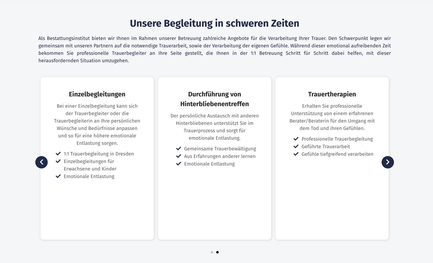 Ausschnitt 6 von 6 der Website von EDEN Bestattungen, Dresden
