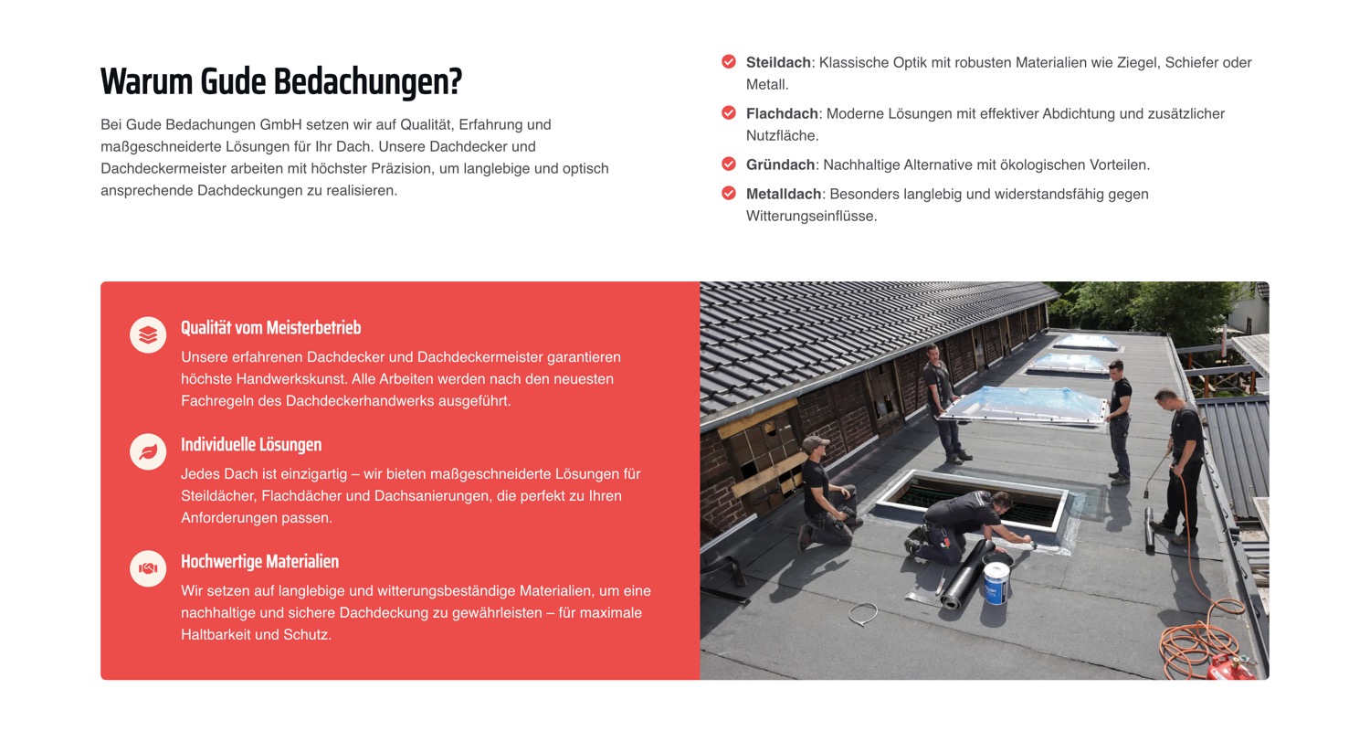 Ausschnitt 3 von 6 der Website von Gude Bedachungen, Gelsenkirchen