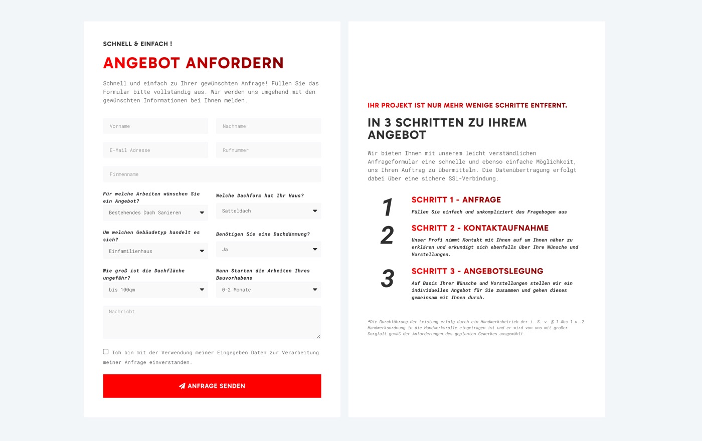 Ausschnitt 6 von 6 der Website von 4KANT Dachdecker, Nürnberg