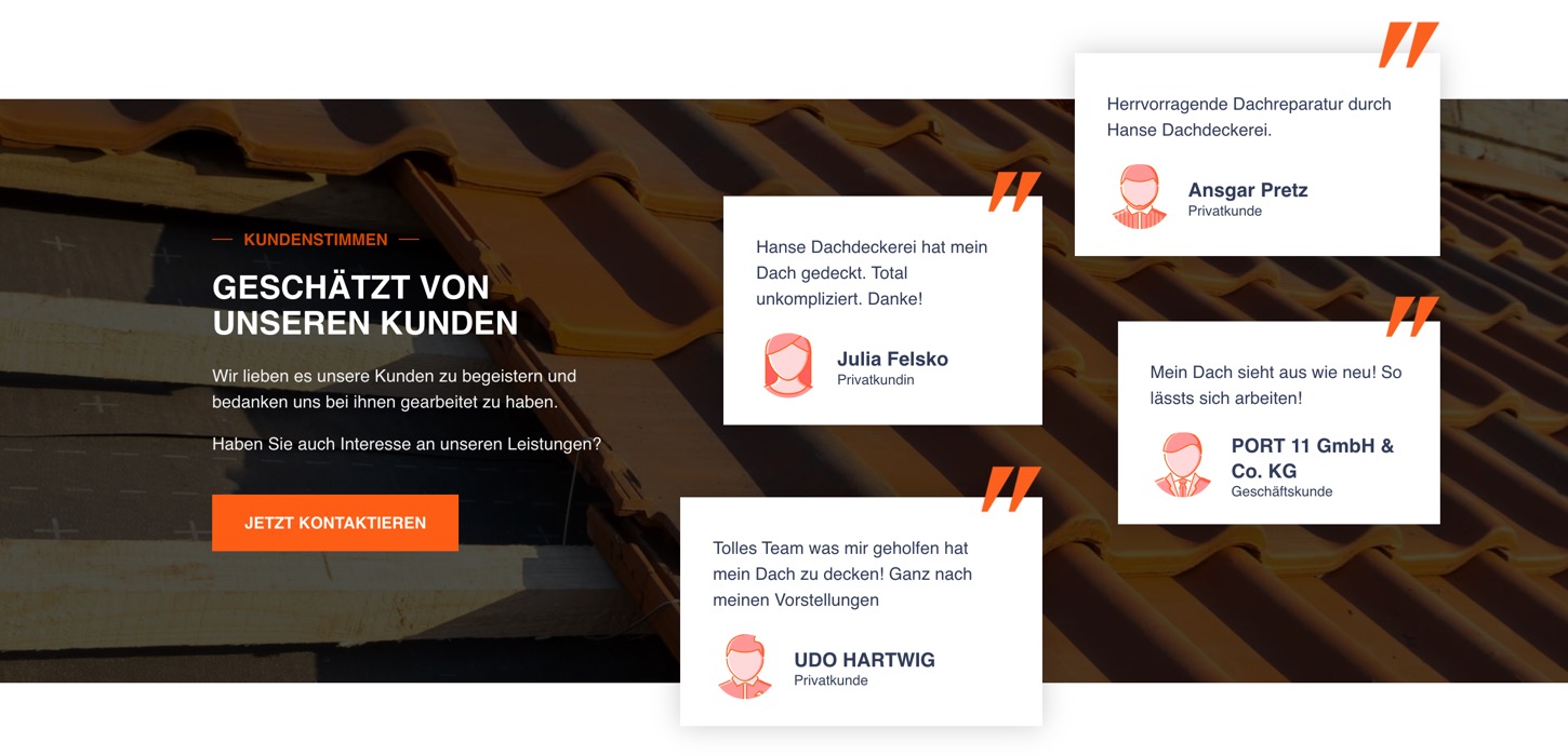 Ausschnitt 4 von 6 der Website von Hanse Dachdeckerei, Rostock