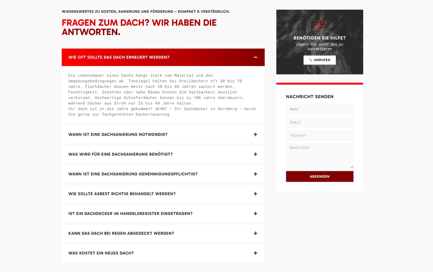 Ausschnitt 5 von 6 der Website von 4KANT Dachdecker, Nürnberg