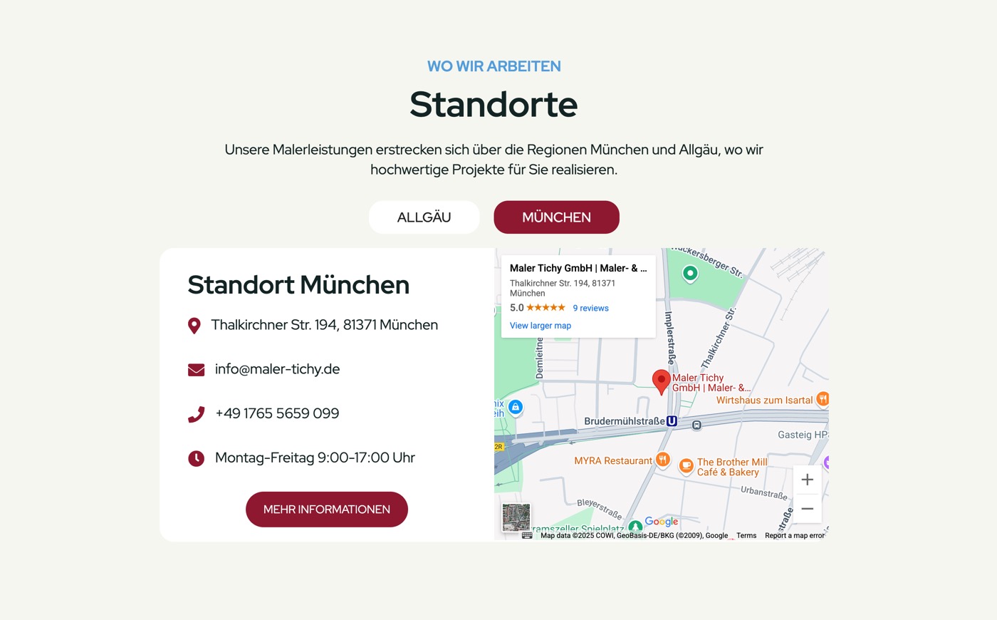 Ausschnitt 4 von 5 der Website von Maler Tichy, Landkreis Ostallgäu