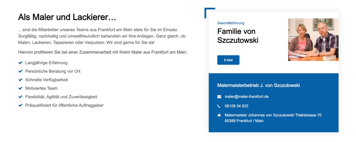 Ausschnitt 4 von 6 der Website von Malermeister Szczutowski, Frankfurt am Main