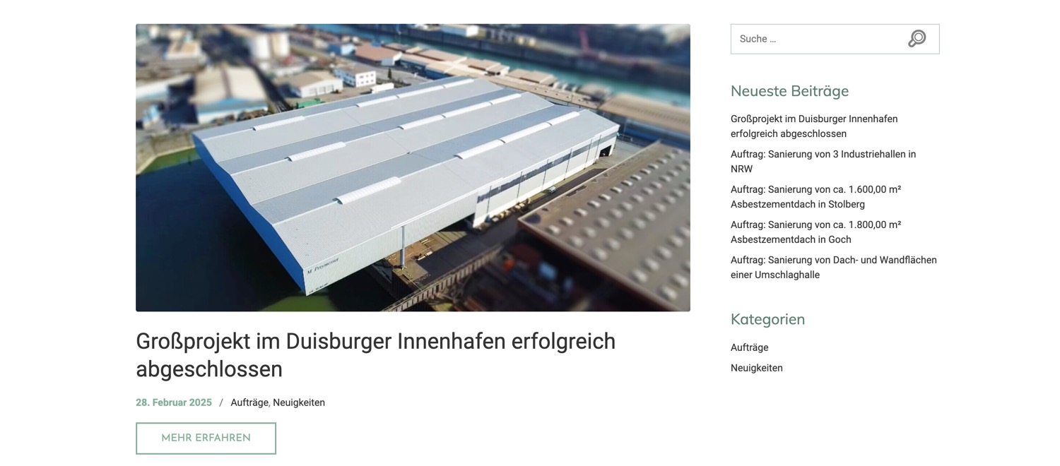 Ausschnitt 4 von 5 der Website von KLAUS Dächer & Fassaden, Essen