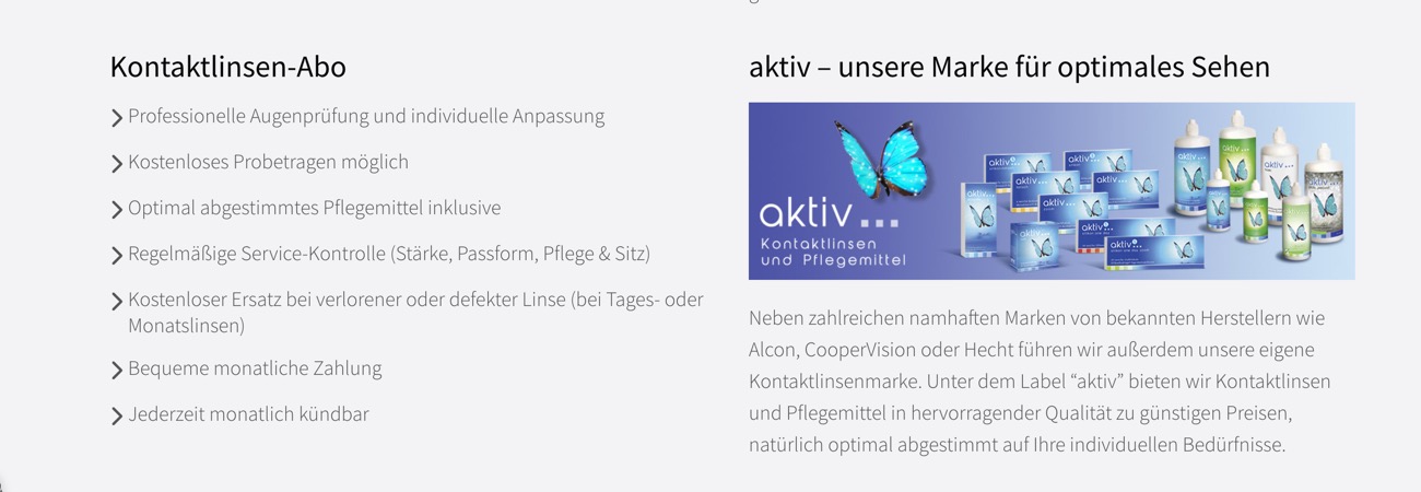 Ausschnitt 6 von 6 der Website von Optik Benning, Gelsenkirchen