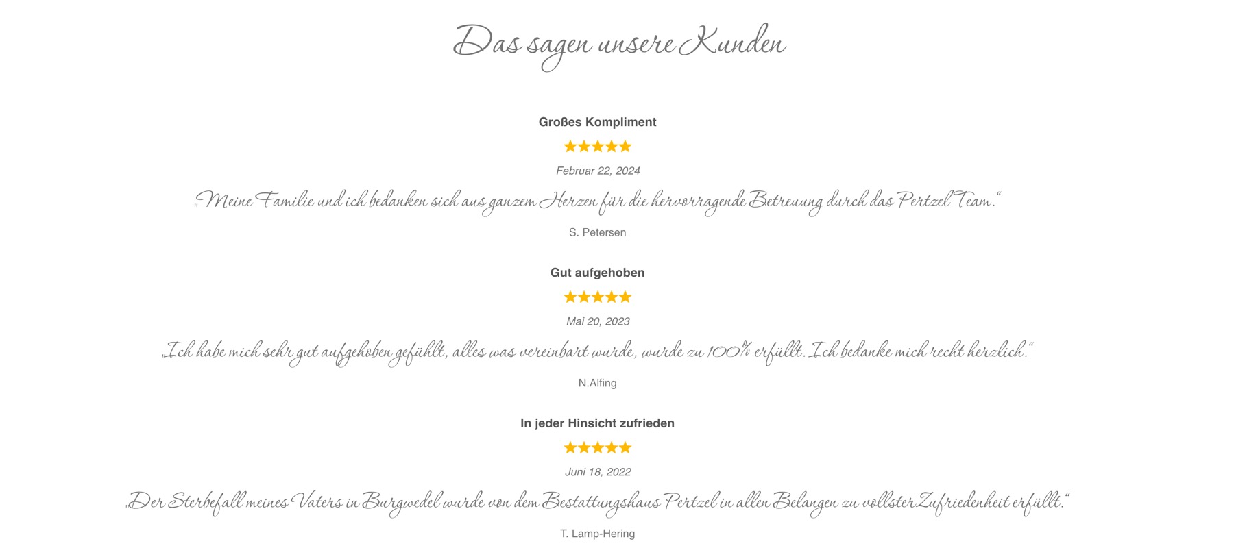 Ausschnitt 4 von 5 der Website von Pertzel Bestattungen, Flensburg