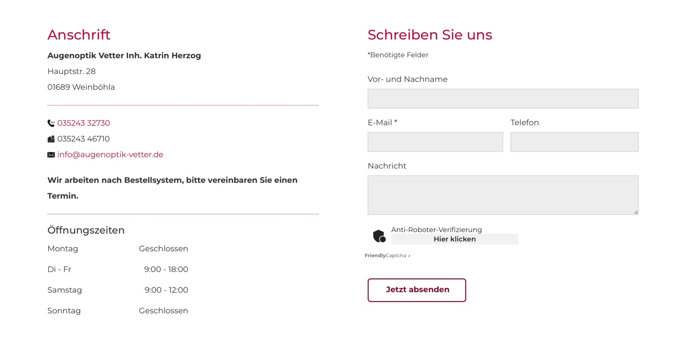 Ausschnitt 4 von 5 der Website von Augenoptik Vetter, Landkreis Meißen