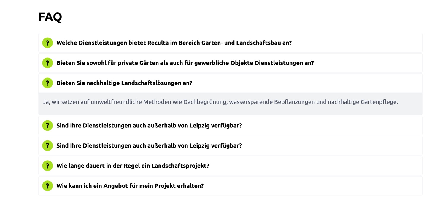 Ausschnitt 3 von 5 der Website von Reculta Garten‑ und Landschaftsbau, Landkreis Leipzig