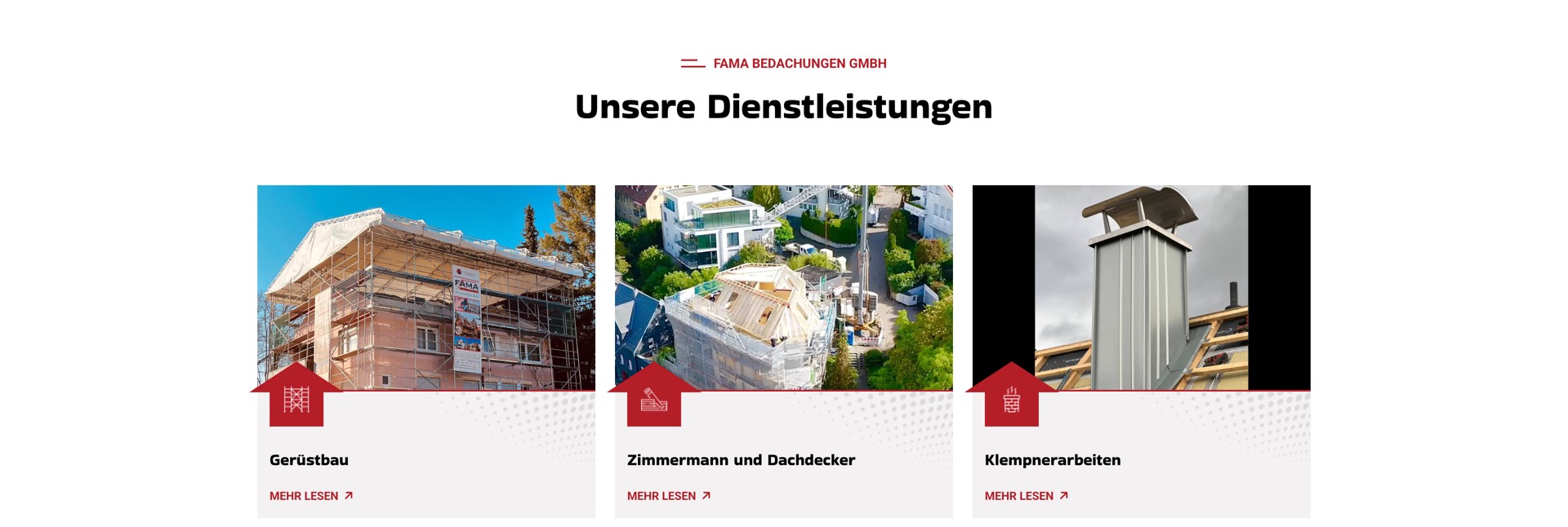Ausschnitt 3 von 6 der Website von FAMA Bedachungen, Stuttgart