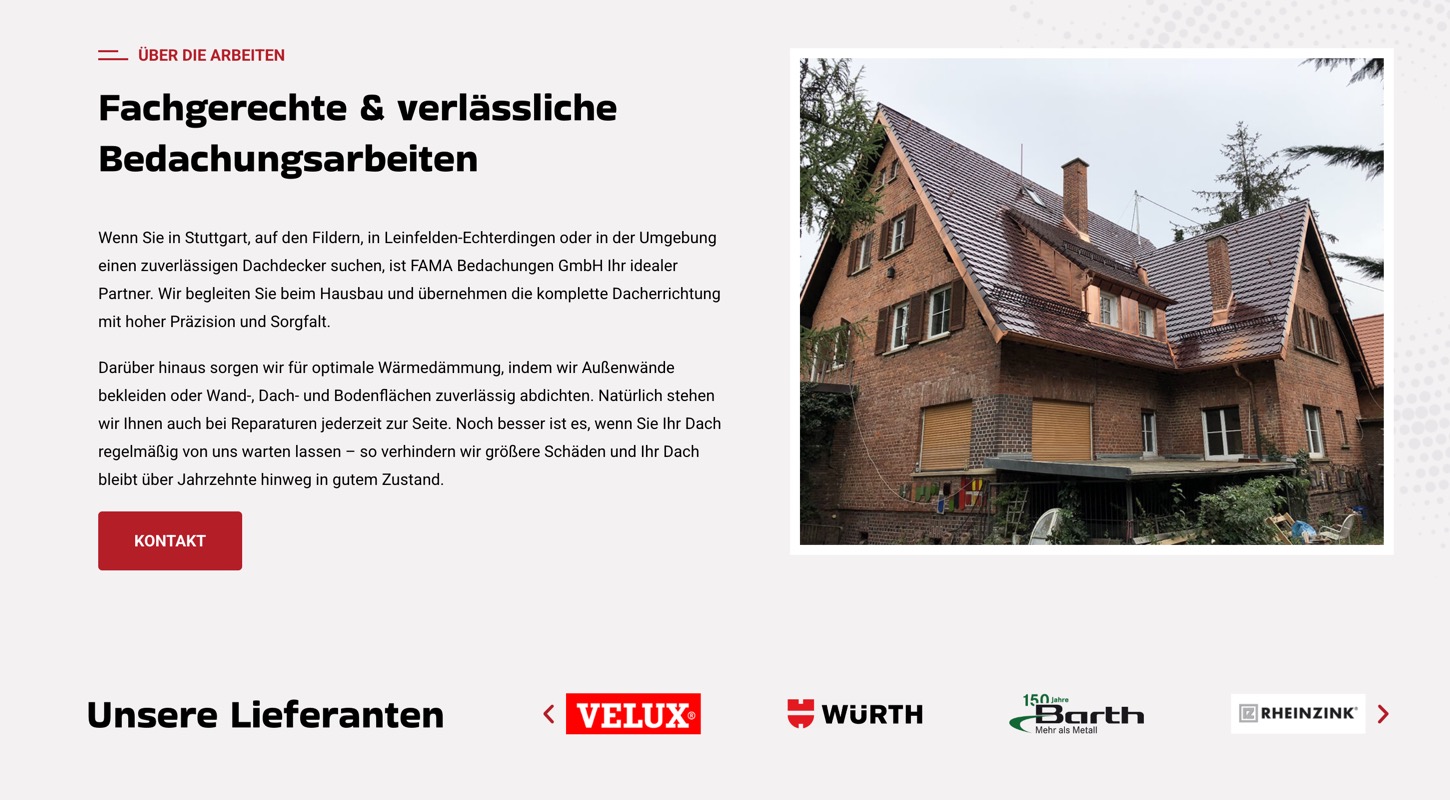 Ausschnitt 5 von 6 der Website von FAMA Bedachungen, Stuttgart