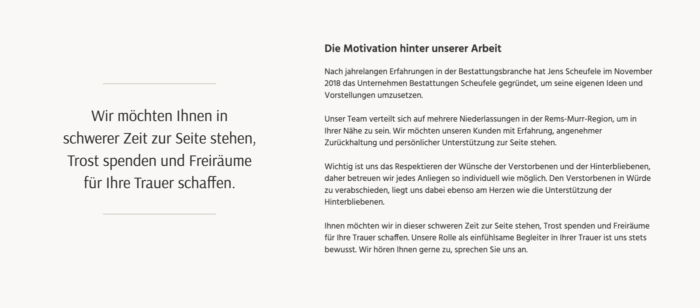 Ausschnitt 3 von 6 der Website von Bestattungen Scheufele, Rems-Murr-Kreis