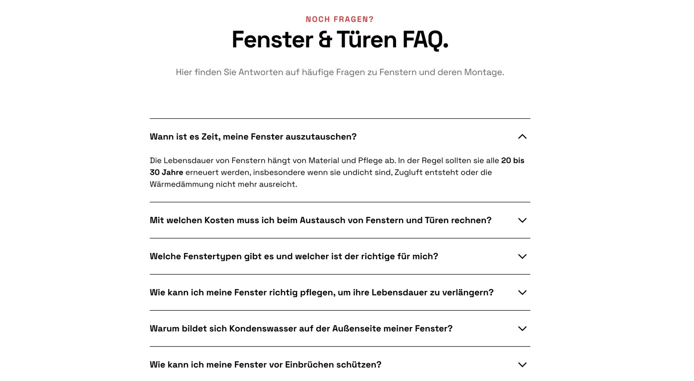 Ausschnitt 5 von 6 der Website von Blickfang Fenster, Hamburg
