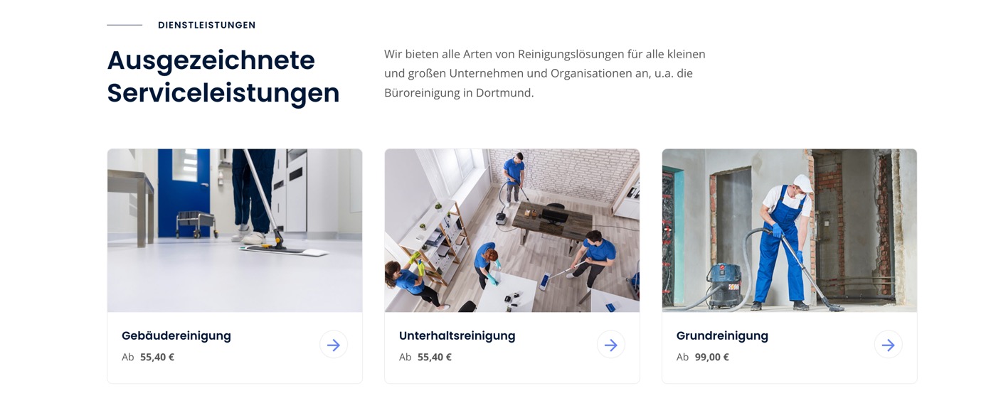 Ausschnitt 1 von 5 der Website von ReinigungsMeister, Dortmund