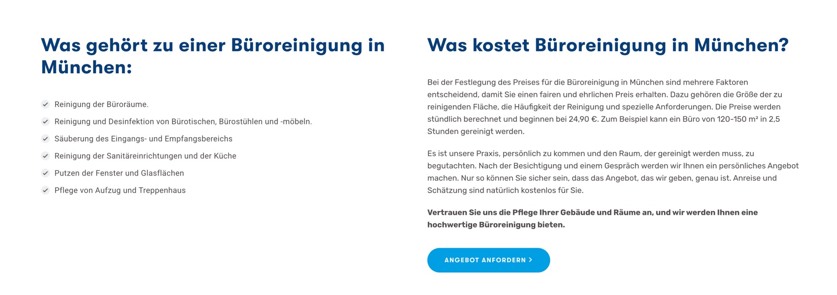 Ausschnitt 3 von 5 der Website von KP Gebäudereinigung, München