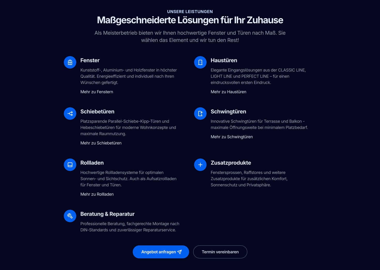 Ausschnitt 3 von 6 der Website von Fensterbau Odenthal, Rhein-Sieg-Kreis
