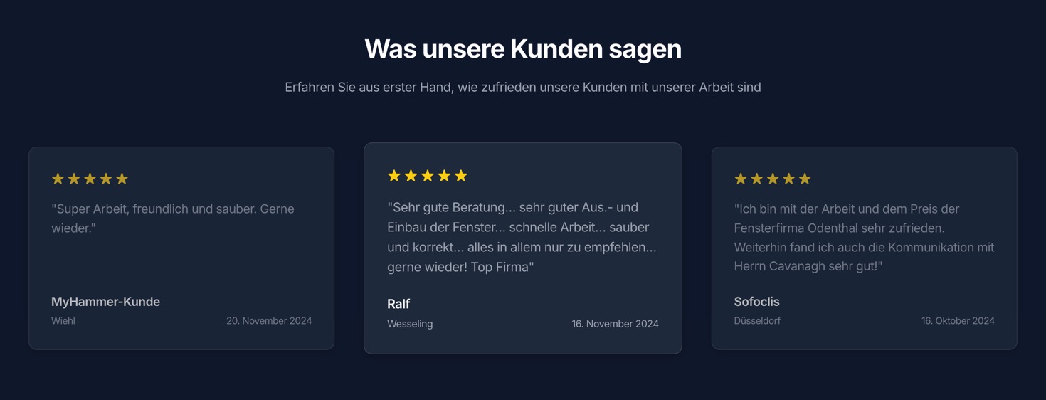 Ausschnitt 5 von 6 der Website von Fensterbau Odenthal, Rhein-Sieg-Kreis
