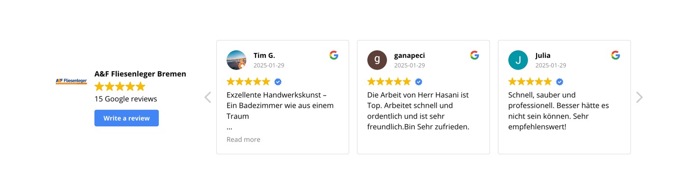 Ausschnitt 6 von 6 der Website von A&F Fliesenleger, Bremen