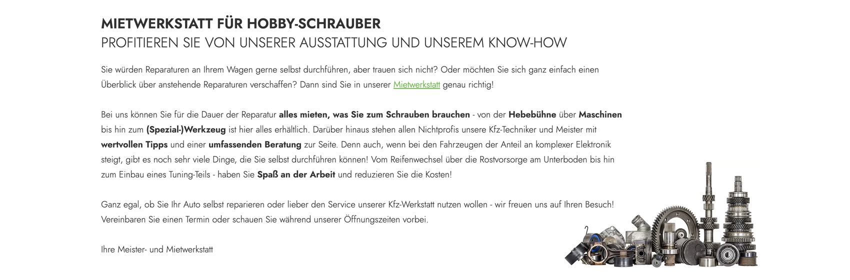 Ausschnitt 3 von 5 der Website von Do It Yourself WERKSTATT, Hannover
