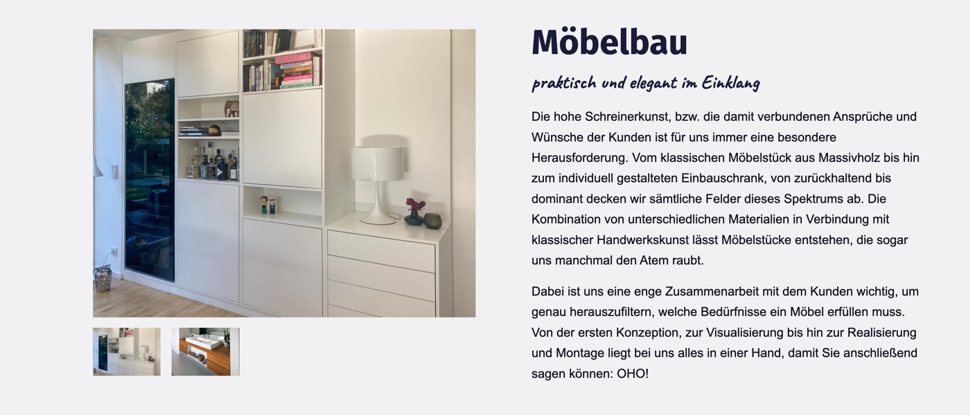 Ausschnitt 3 von 5 der Website von Tischlerei Hollweg, Essen