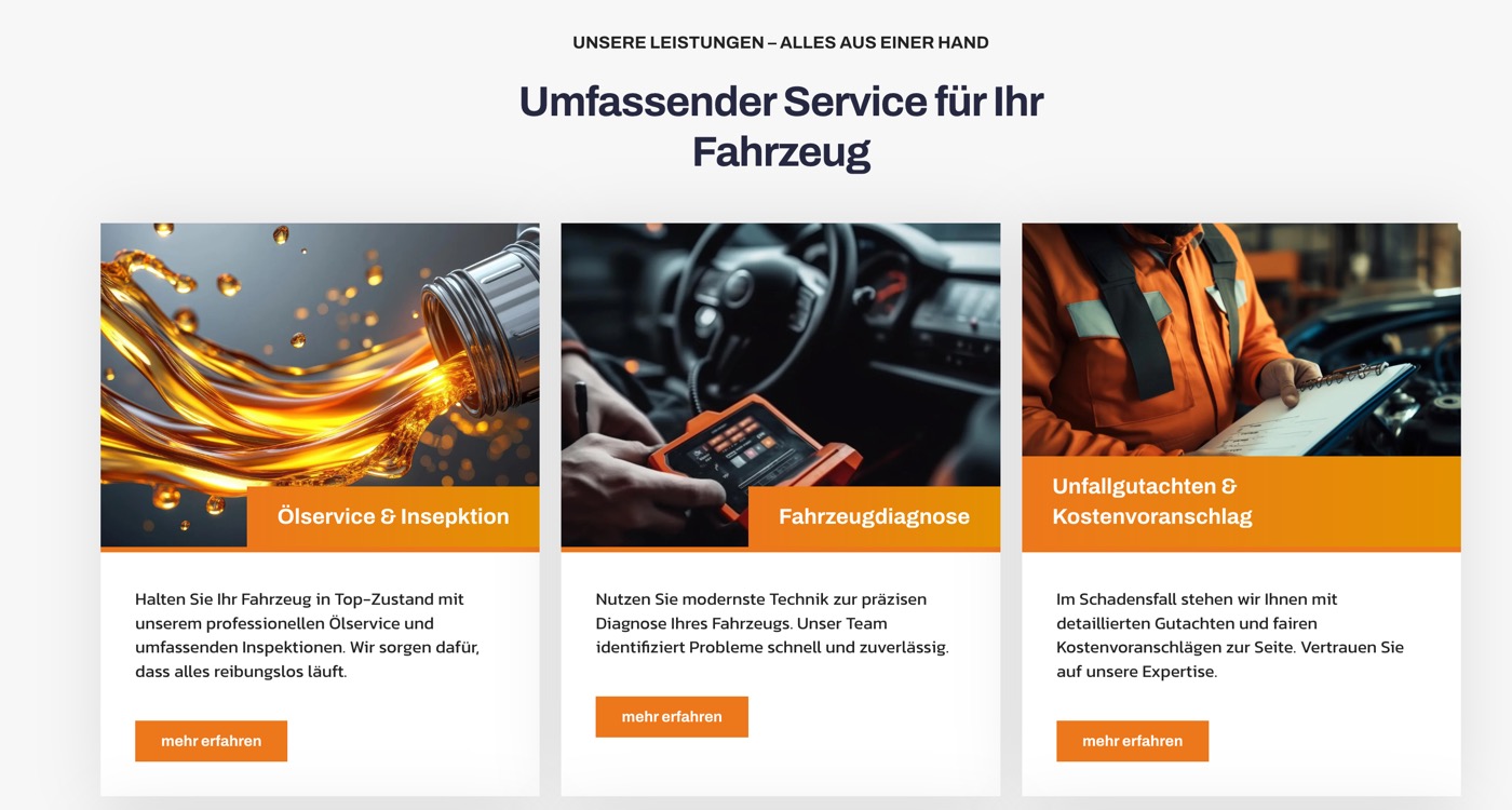 Ausschnitt 2 von 5 der Website von MK Kfz‑Werkstatt, Landkreis Ludwigsburg